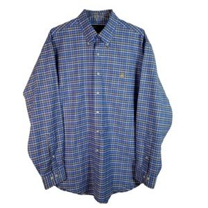 Brooks Brothers Mens Non Iron Button Down Shirt L Blue Plaid Long Sleeve Supima